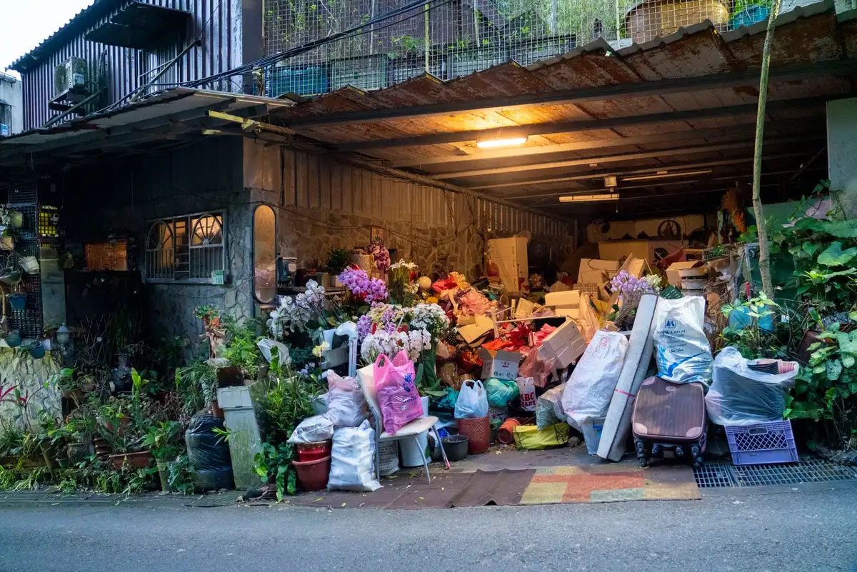 A garage packed with household items and clutter
